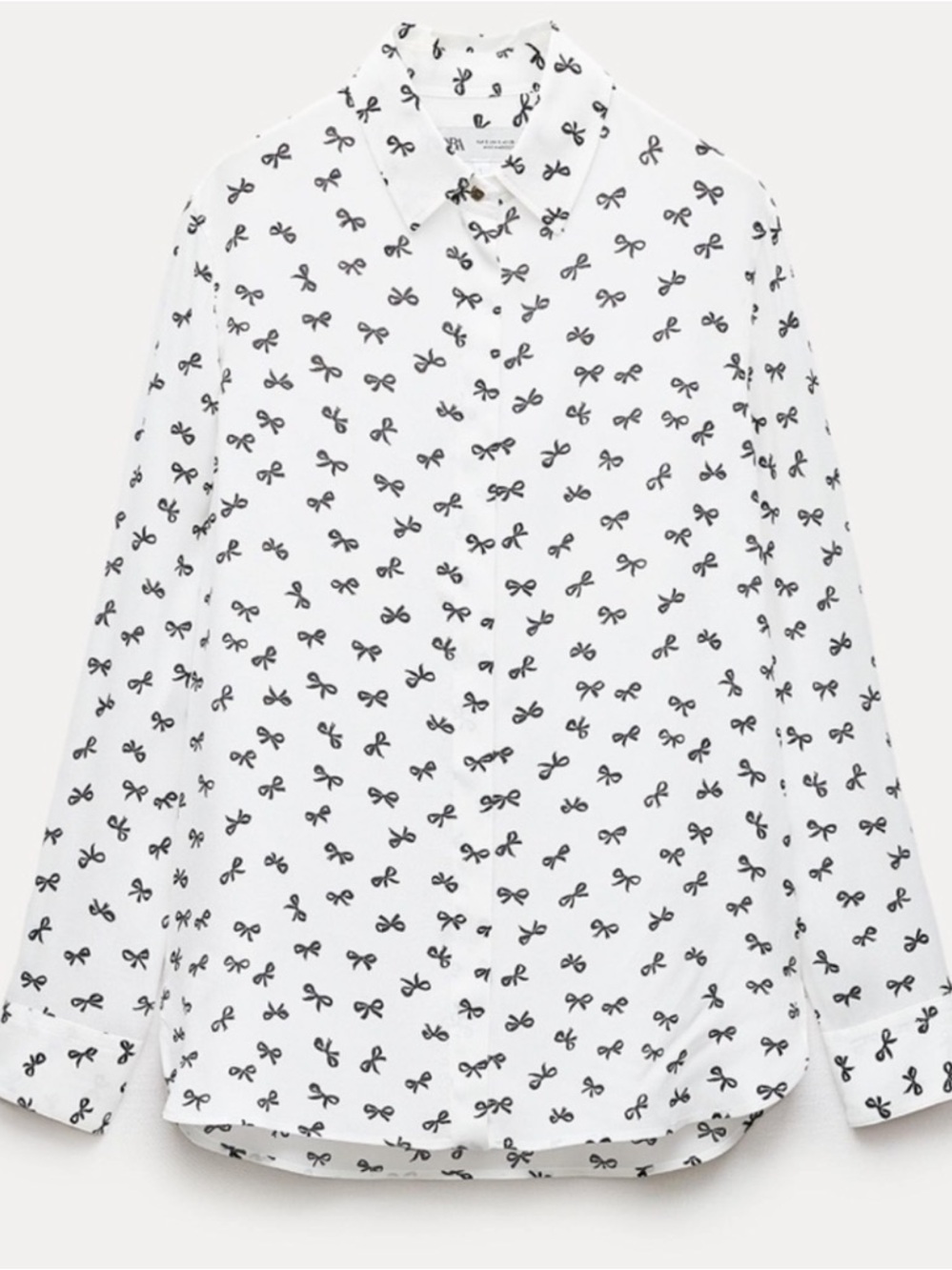 ZARA White Blouse w/ Black Bow Print
